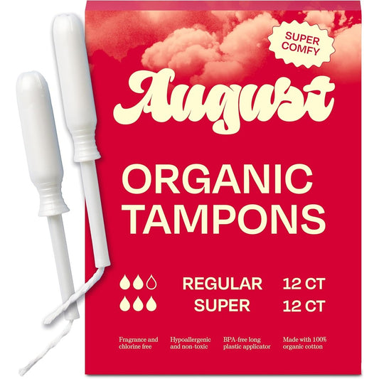 August Organic Cotton Tampons 24-Pack front view authentic USA import