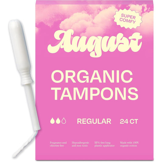 August Regular Tampons 24-pack front view authentic organic cotton feminine care