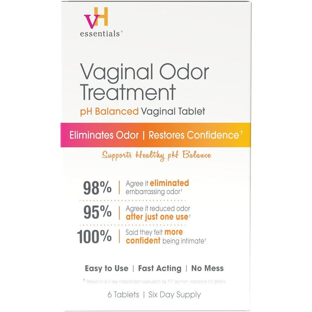 vH Essentials Vaginal Odor Treatment box front view for feminine hygiene