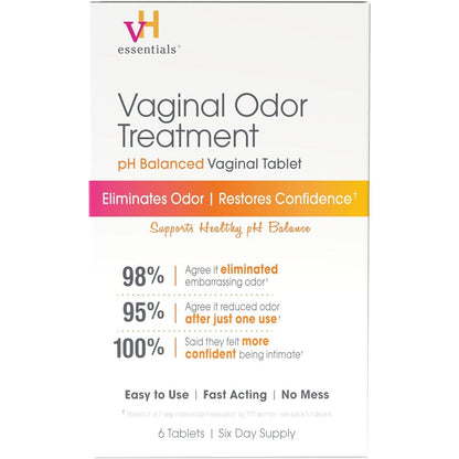 vH Essentials Vaginal Odor Treatment box front view for feminine hygiene