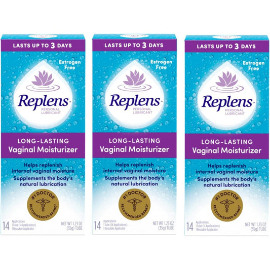 Replens Long Lasting Vaginal Moisturizer 35 gram tube front view for feminine dryness relief.