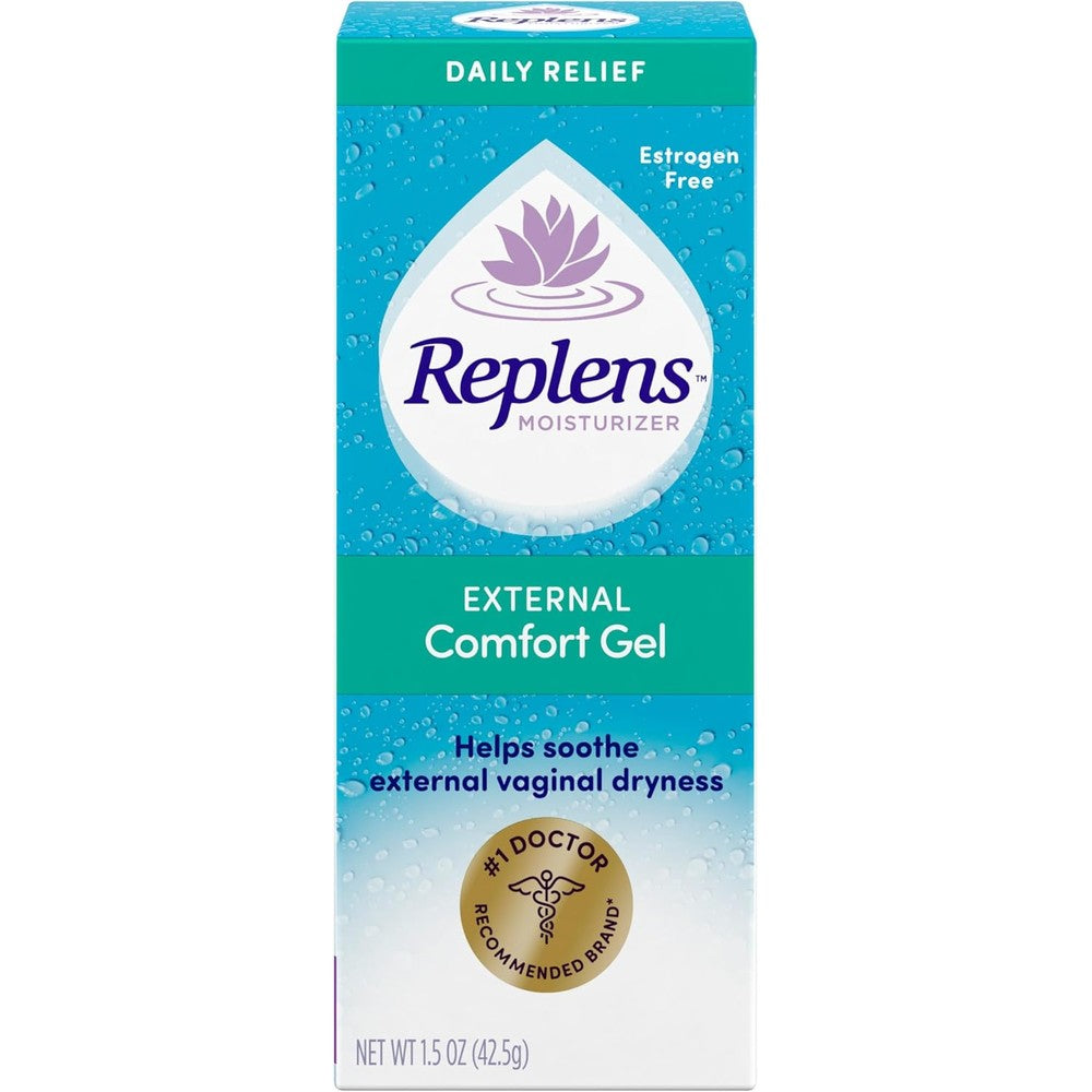 Replens External Comfort Gel front view for feminine dryness relief.