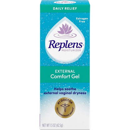 Replens External Comfort Gel front view for feminine dryness relief.