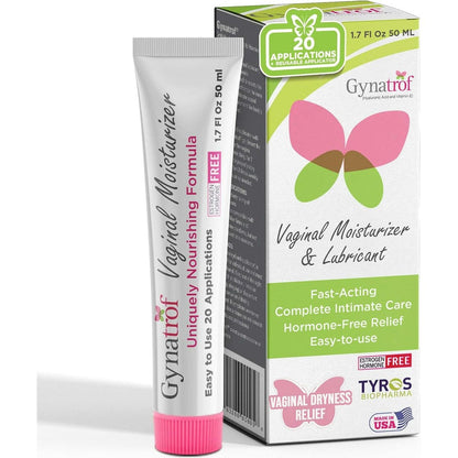 Gynatrof Vaginal Moisturizer front packaging with 50ml tube and applicator.