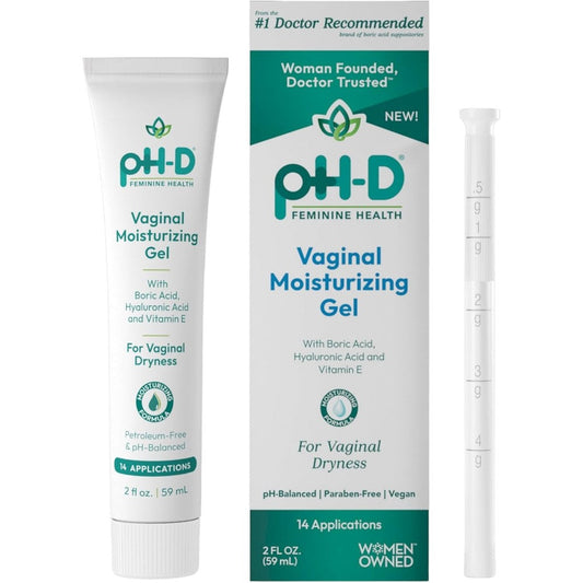 pH-D Feminine Health Boric Acid Moisturizing Vaginal Gel front packaging for dryness relief
