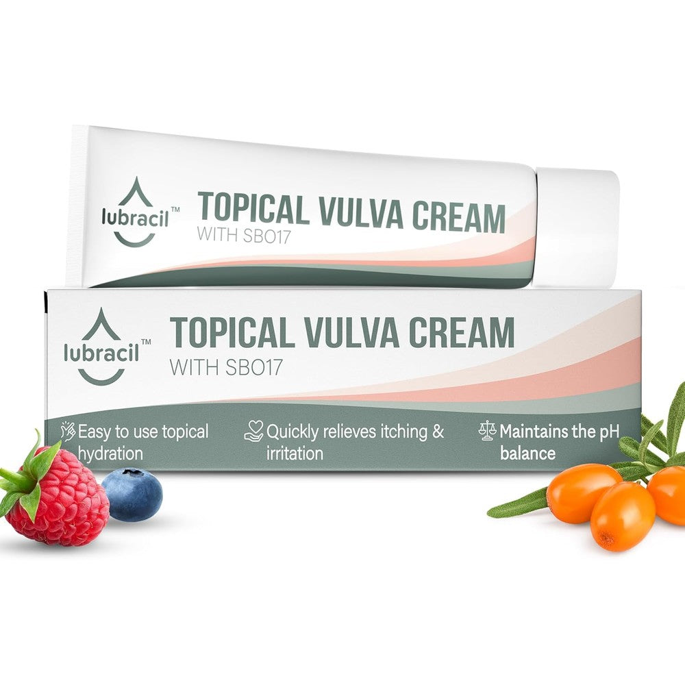Lubracil Vulva Moisture Cream front view packaging for feminine dryness relief.