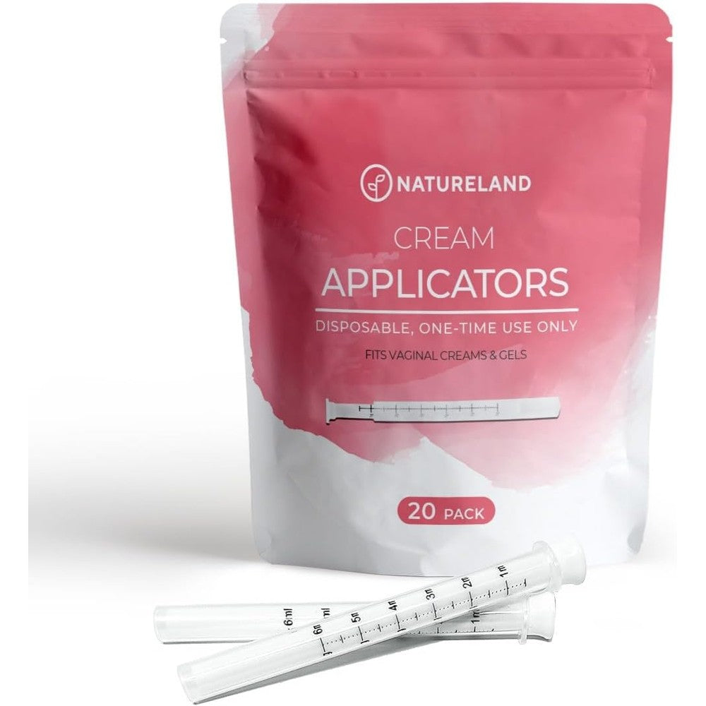 Natureland Disposable Vaginal Applicators front view showing 20 count packaging