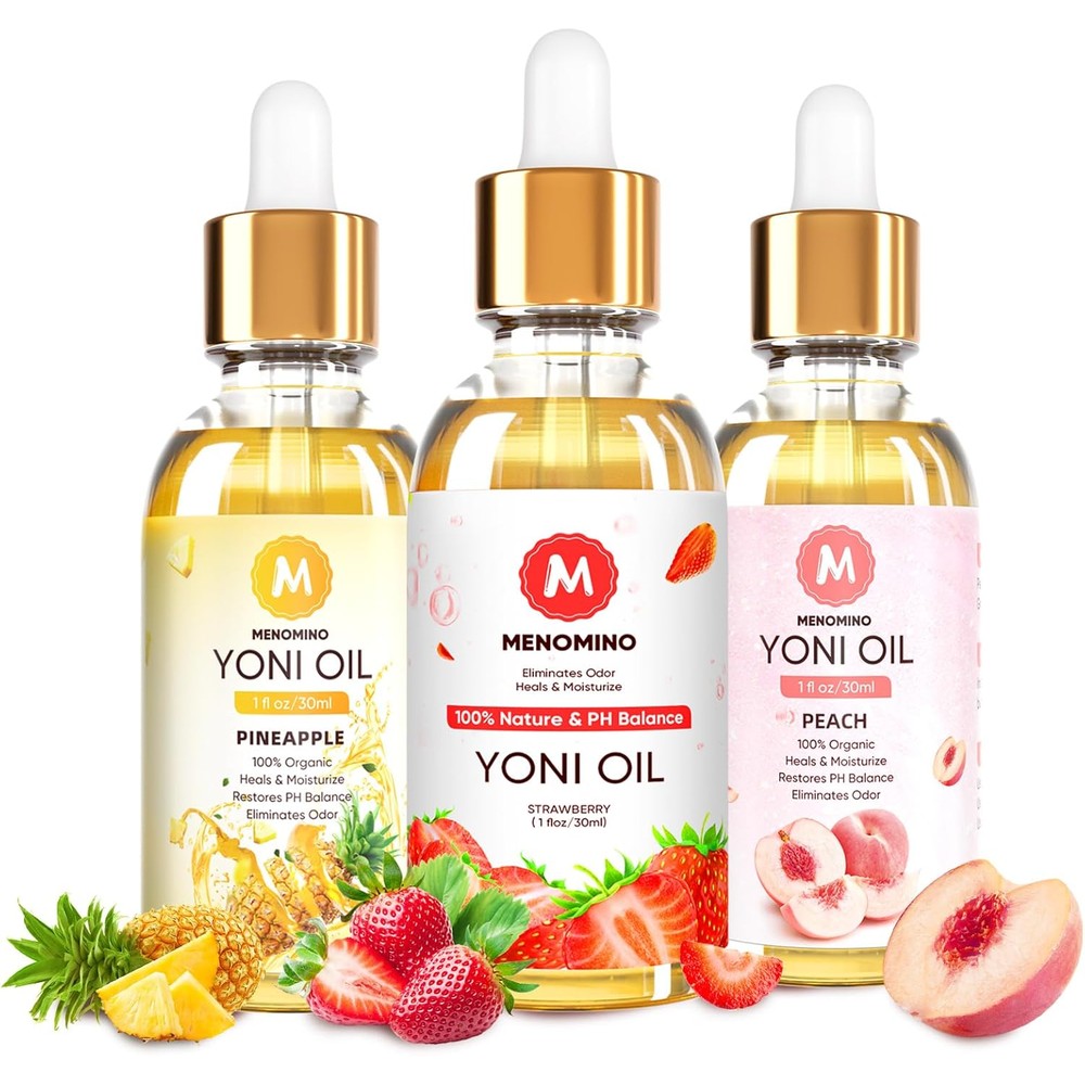 Menomino Yoni Oil Three Pack front view feminine deodorant
