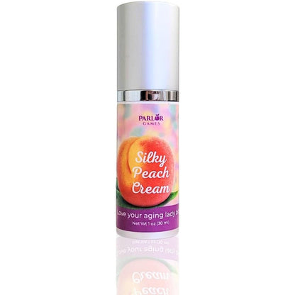 Parlor Games Silky Peach Cream front view 30ml bottle for menopause relief.
