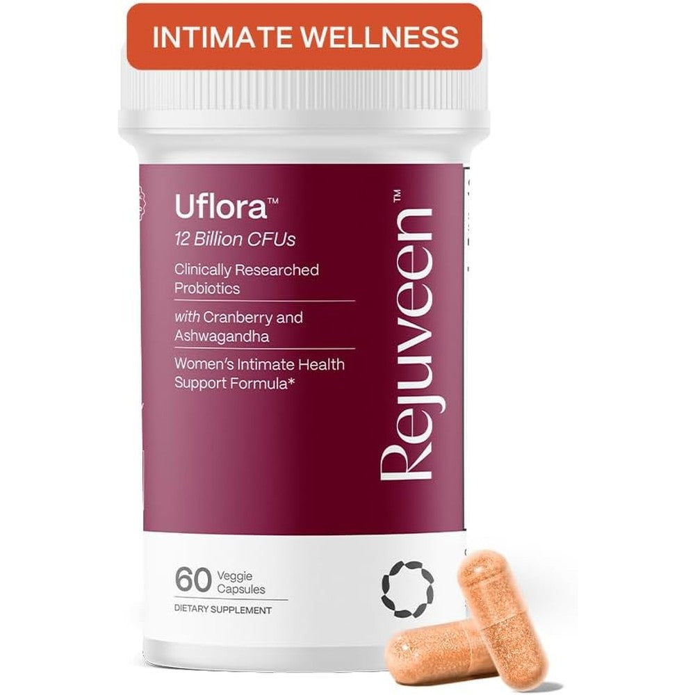 Rejuveen Uflora Vaginal Probiotics front bottle view for intimate wellness
