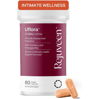 Rejuveen Uflora Vaginal Probiotics front bottle view for intimate wellness
