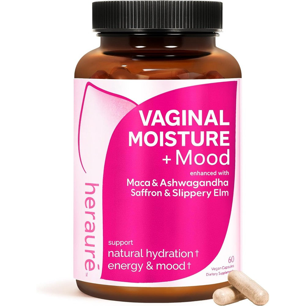 HerAurÃ© Vaginal Moisture and Libido Booster 60 capsules front view for hormone balance.