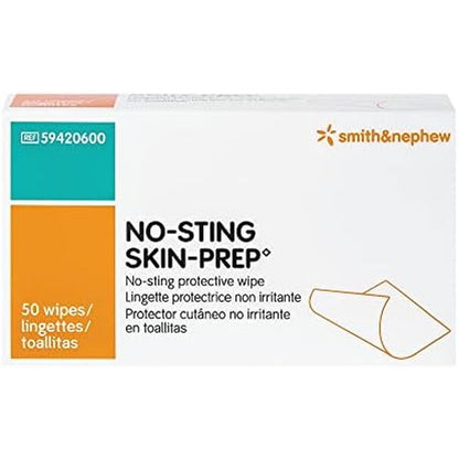 Smith & Nephew No-Sting Skin-Prep Wipes box front view for skin protection.