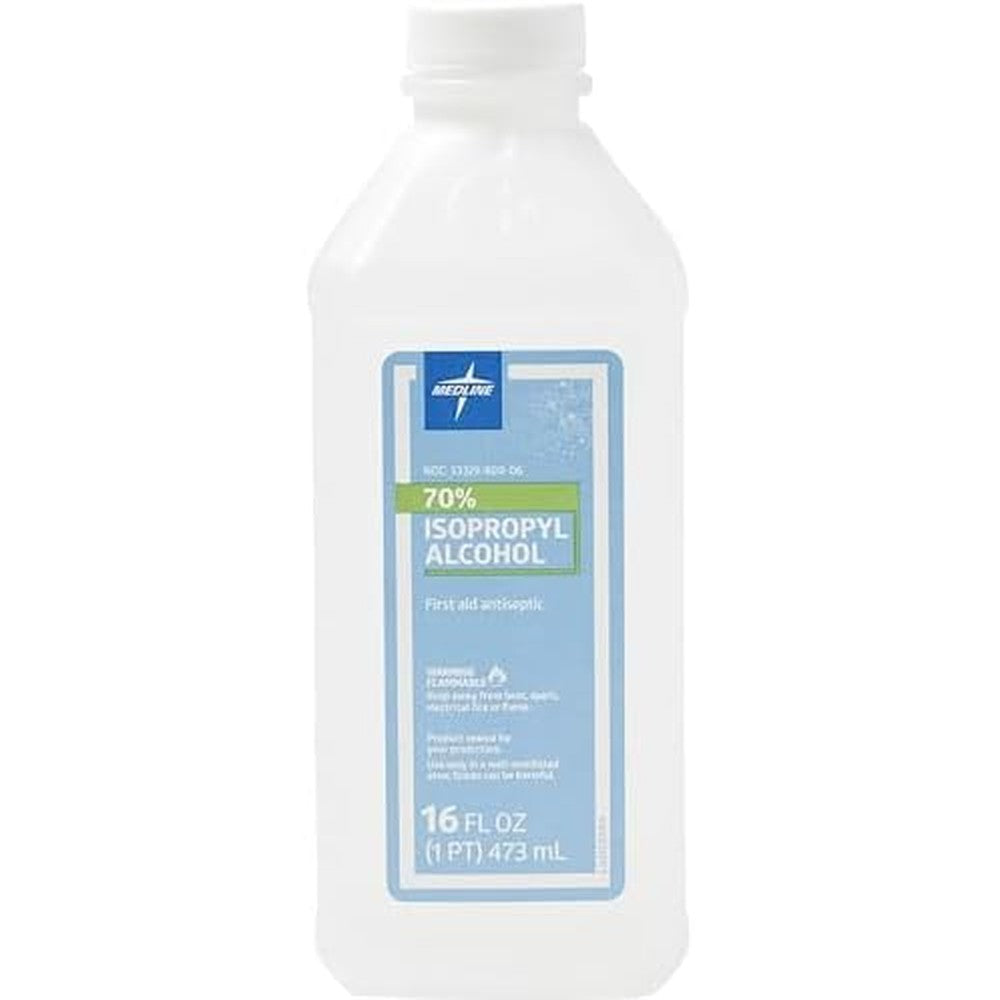 Medline 70 Percent Isopropyl Rubbing Alcohol 16 Ounce bottle front view first aid antiseptic
