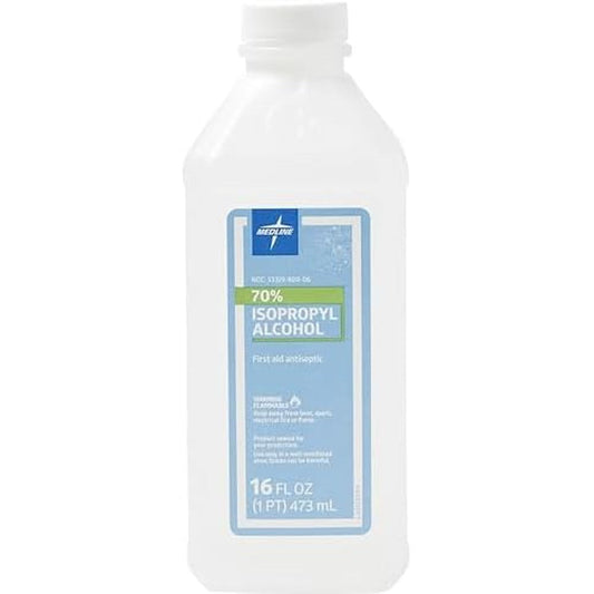 Medline 70 Percent Isopropyl Rubbing Alcohol 16 Ounce bottle front view first aid antiseptic