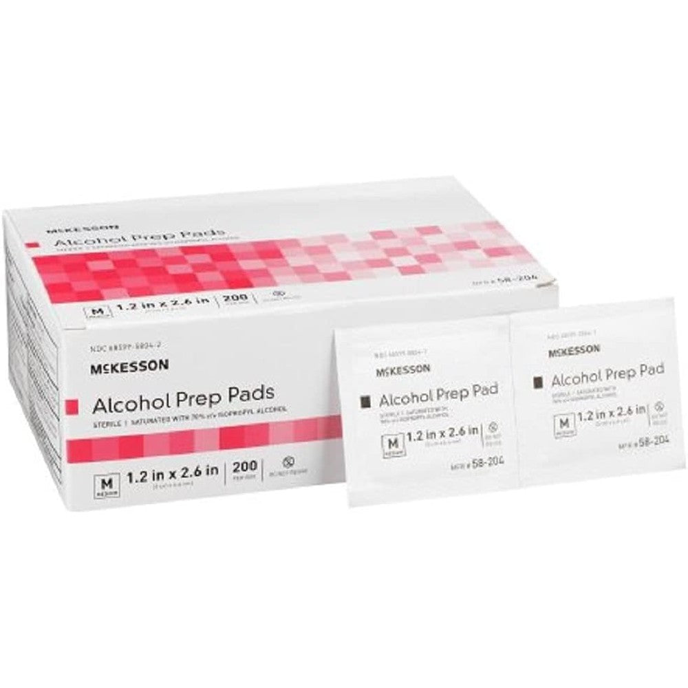 McKesson Alcohol Prep Pads 200 count box front view medical grade wipes
