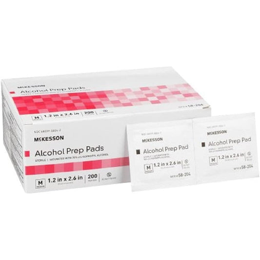 McKesson Alcohol Prep Pads 200 count box front view medical grade wipes