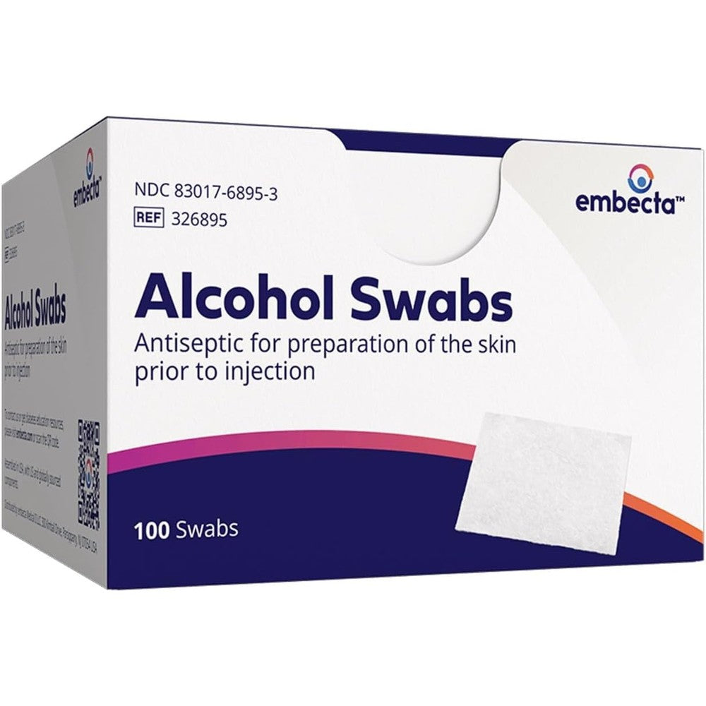 BD Alcohol Swabs 100 Count Pack of 5 front view antiseptic wipes