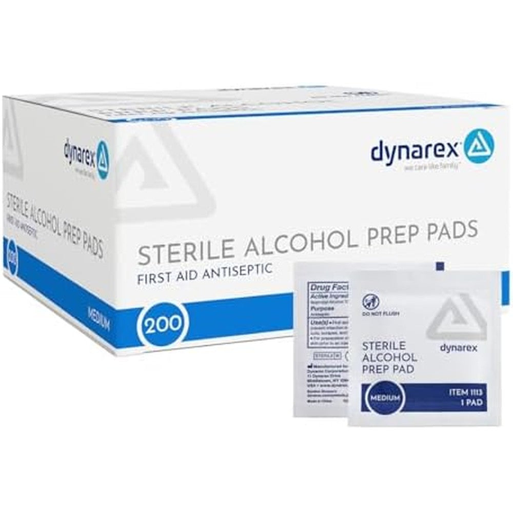 Dynarex DynaSafety Sterile Alcohol Prep Pads front view 200 count box