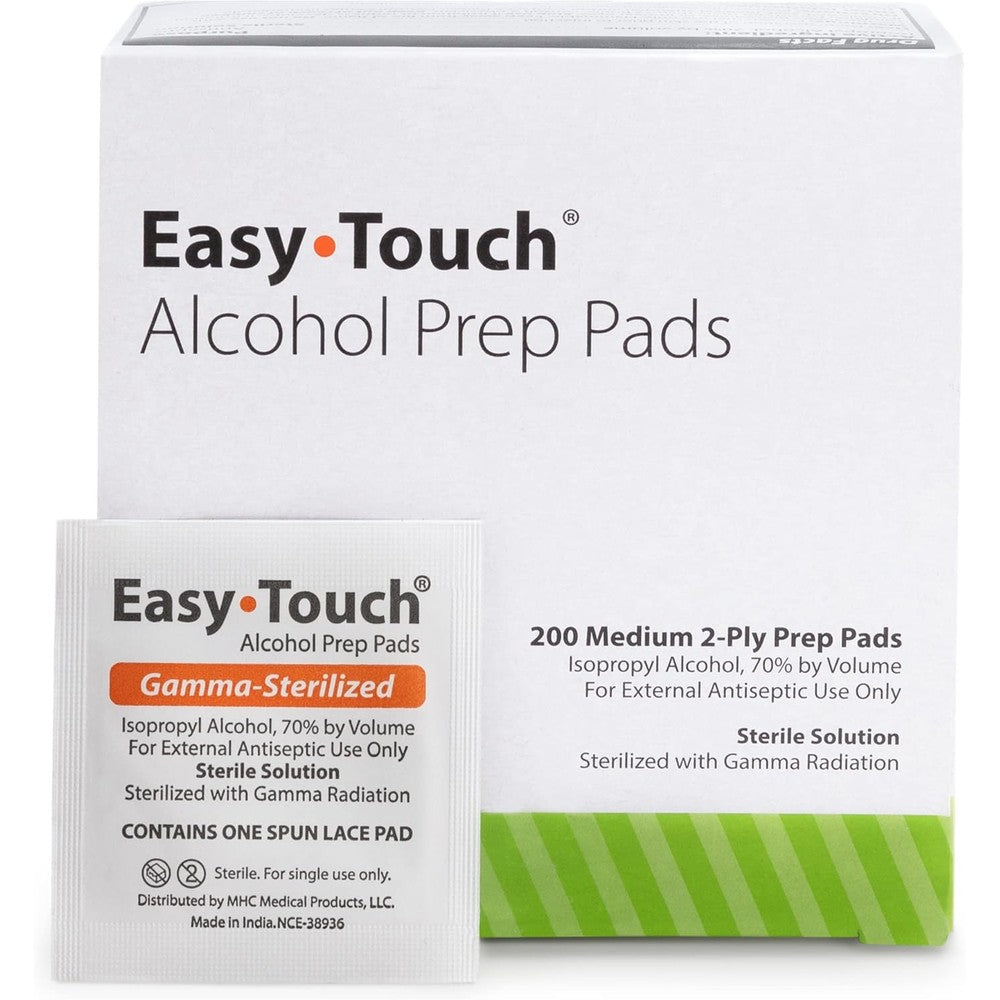 EasyTouch Alcohol Prep Pads box of 200 front view for sterile skin preparation.