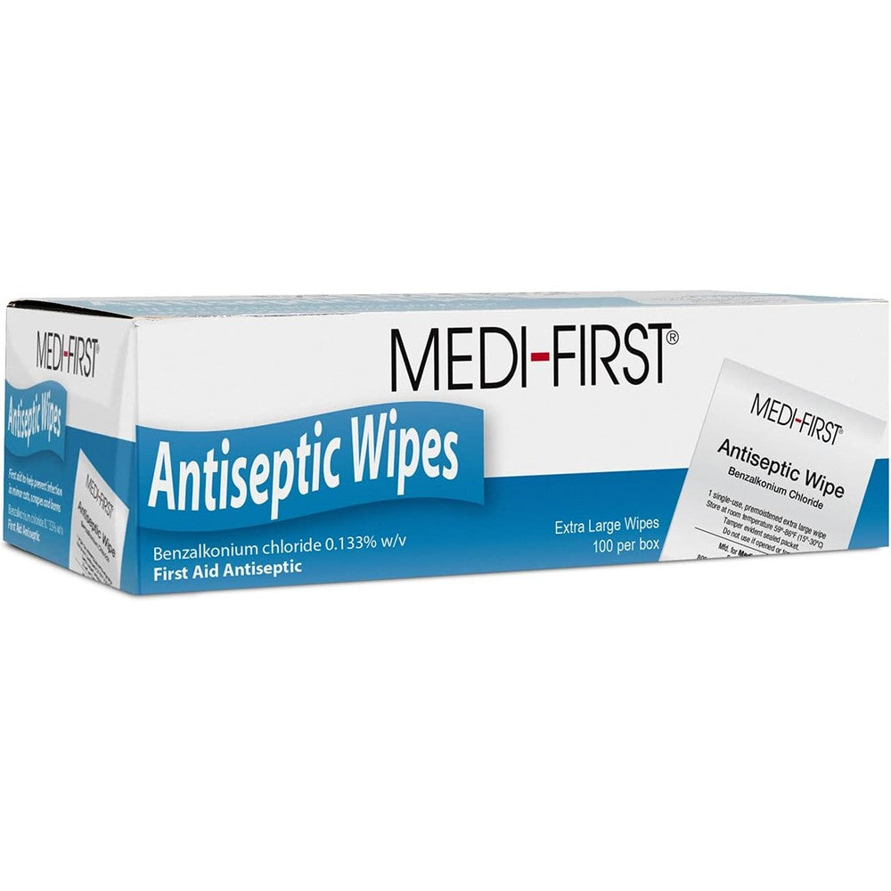 Medique Medi-First Antiseptic Wipes box front view first aid infection prevention