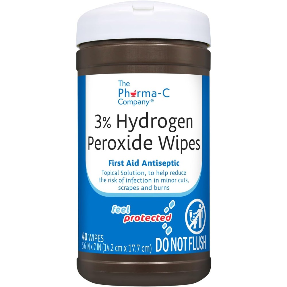 The Pharma-C Company 3% Hydrogen Peroxide Wipes front canister view first aid antiseptic