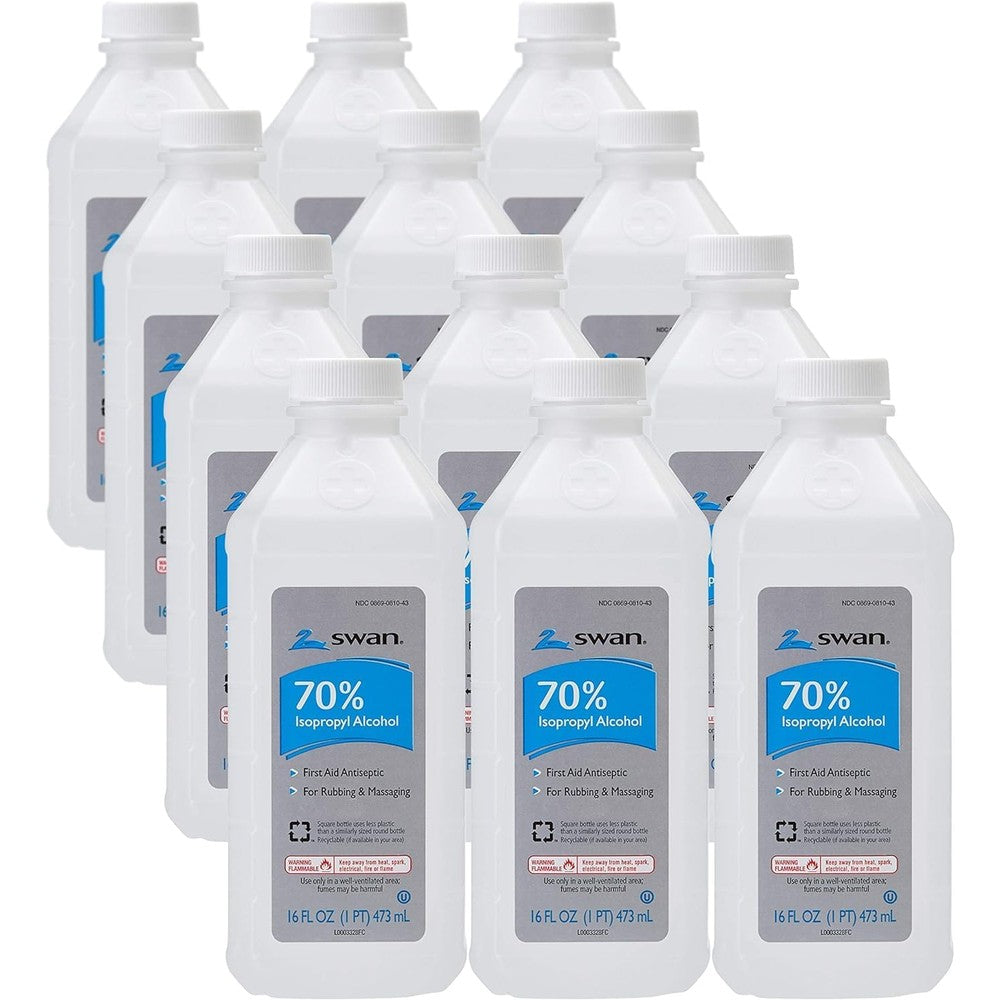 Swan 70 Percent Isopropyl Rubbing Alcohol front view for first aid antiseptic use.