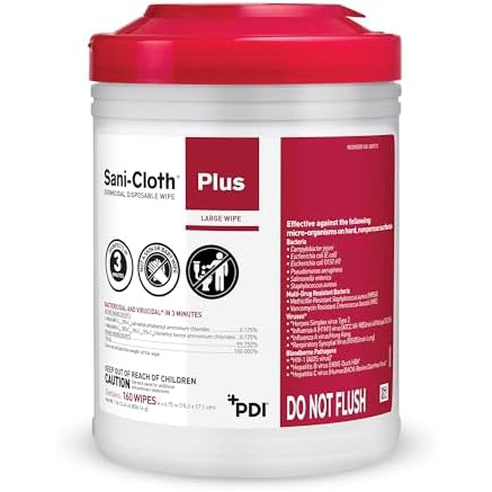 PDI Healthcare Sani-Cloth Plus Germicidal Cloth front canister view hospital grade wipes