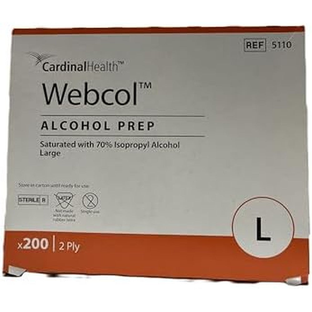 Covidien Webcol Large Alcohol Prep Pads 1200 pack front view sterile medical wipes