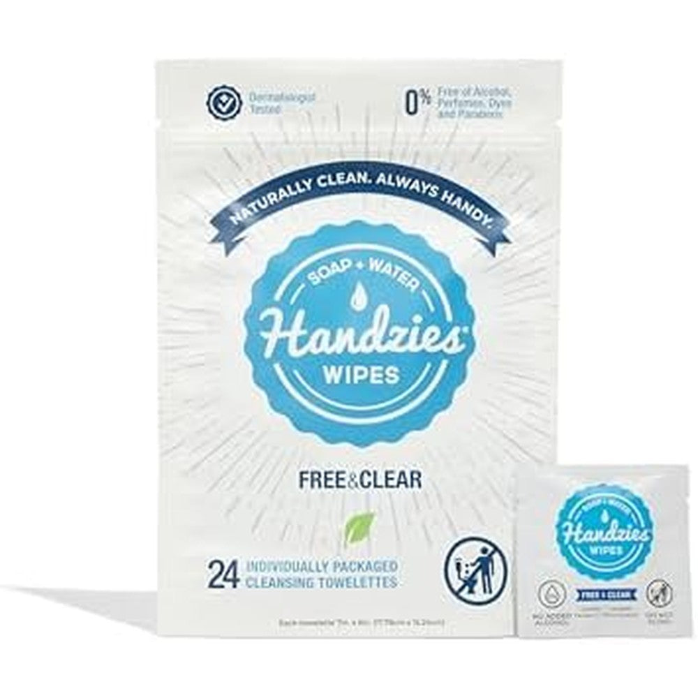 Handzies Natural Soap and Water Hand Wipes front view 24 count box