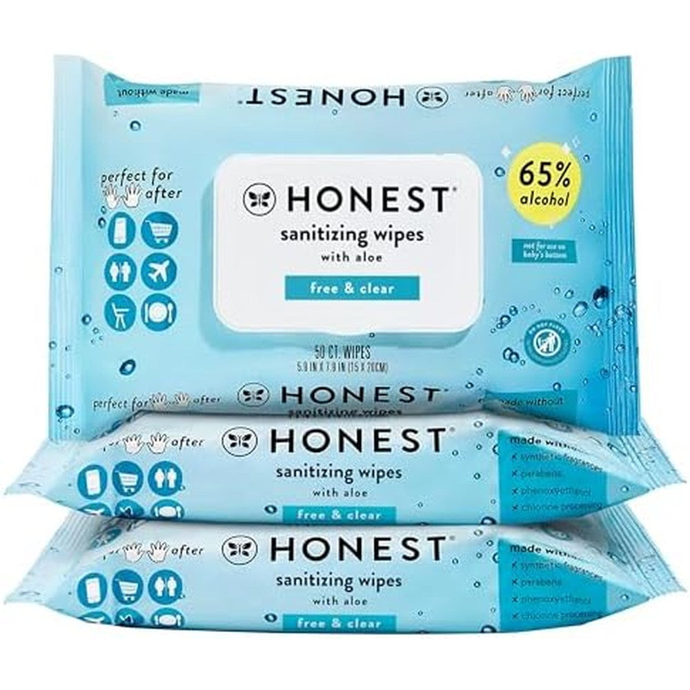 The Honest Company Fragrance-Free Sanitizing Alcohol Wipes 150 Count front pack view