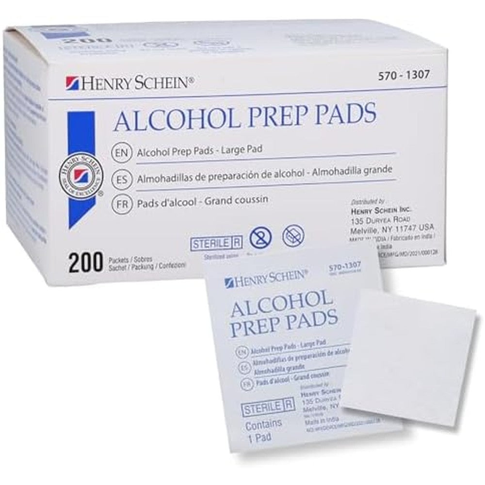 Henry Schein Large Alcohol Prep Pads 200 box front view