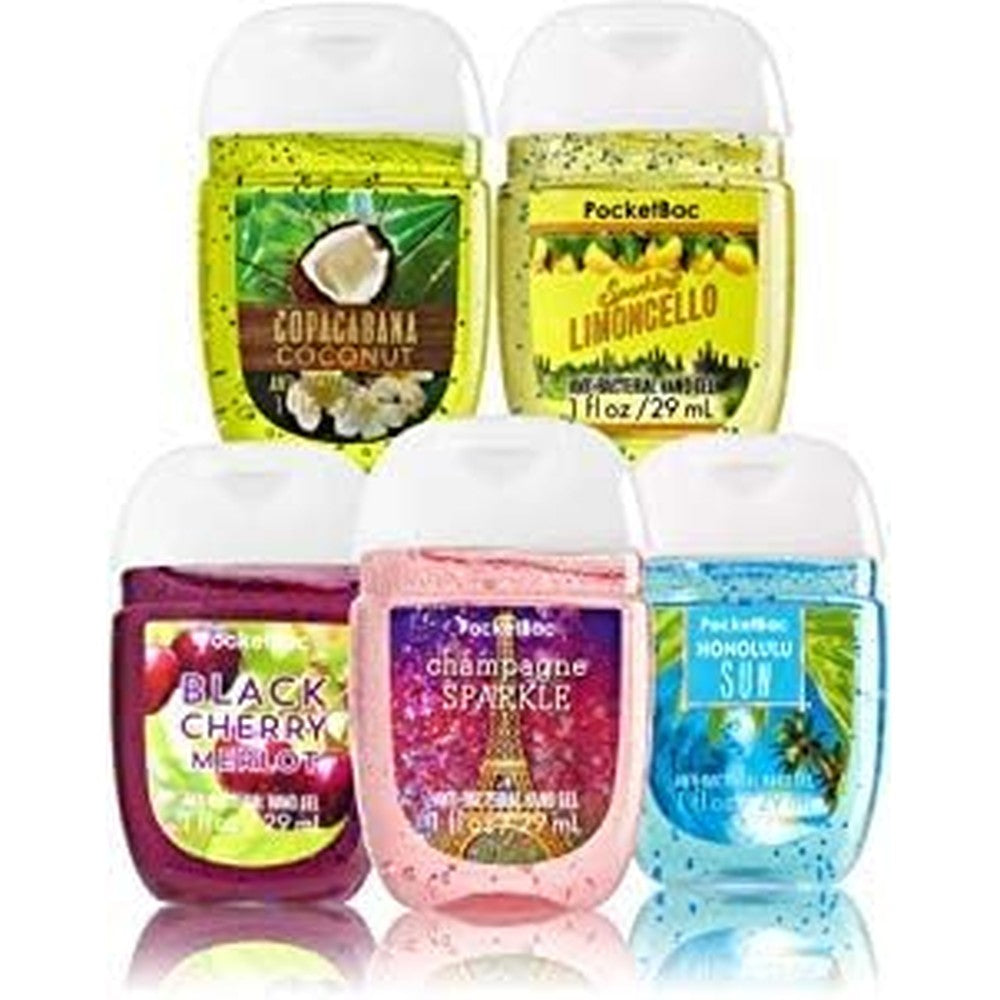 Bath and Body Works Anti-Bacterial Hand Gel 5-Pack PocketBac Sanitizers, Assorted Scents, 1 fl oz each