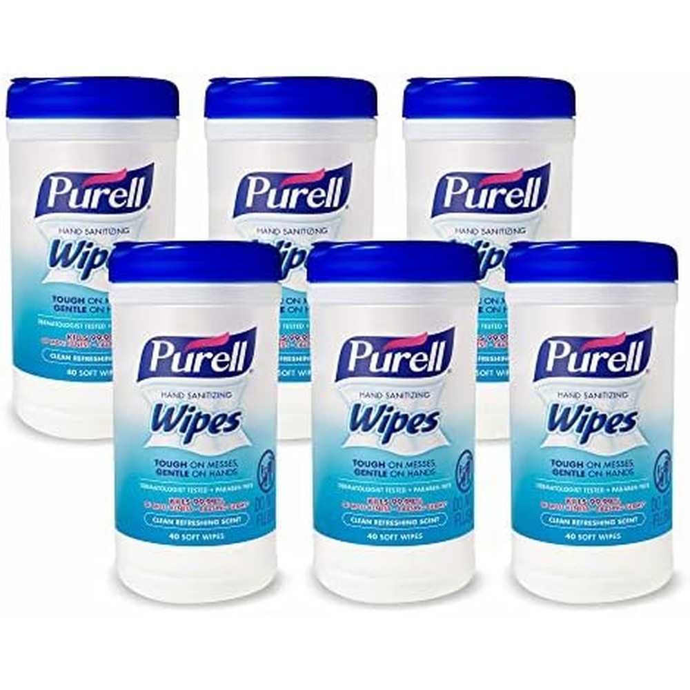 Purell Hand Sanitizing Wipes, Clean Refreshing Scent, 40 Count Hand Wipes Canister (Pack of 6) - 9120-06-CMR