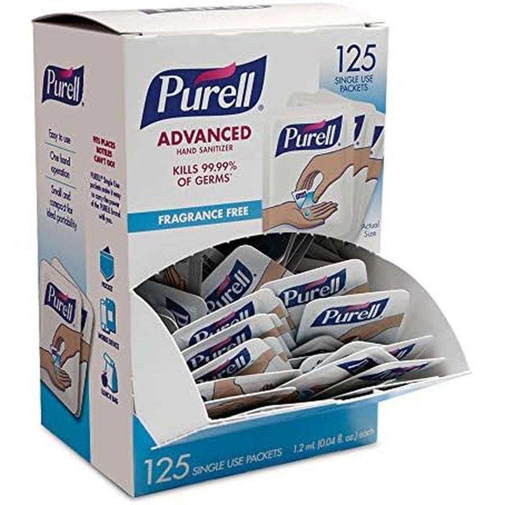 PURELL SINGLES Advanced Hand Sanitizer Gel, Fragrance Free, 125 Count Single-Use Travel-Size Packets - 9620-12-125EC (Pack of 1)