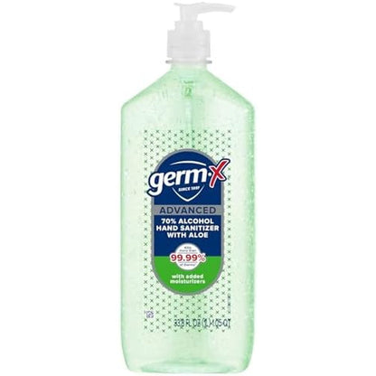 Germ-X Advanced Hand Sanitizer with Aloe and Vitamin E, 1 Liter, Less Drying Moisturizing Gel, No Rinse Formula, Pump Bottle