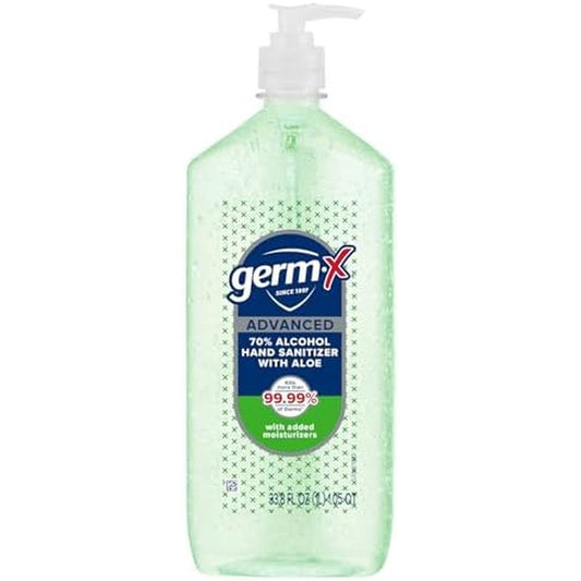 Germ-X Advanced Hand Sanitizer with Aloe and Vitamin E, 1 Liter, Less Drying Moisturizing Gel, No Rinse Formula, Pump Bottle