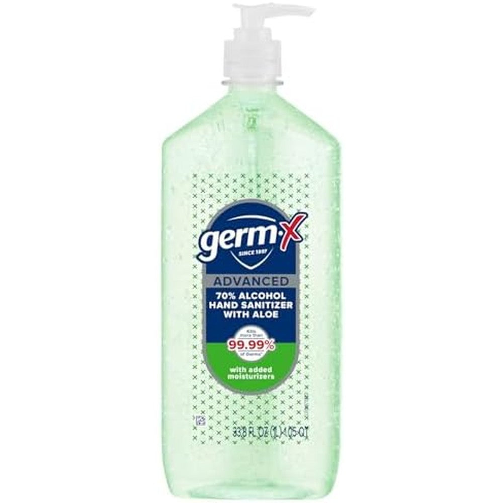 Germ-X Advanced Hand Sanitizer with Aloe and Vitamin E, 1 Liter, Less Drying Moisturizing Gel, No Rinse Formula, Pump Bottle