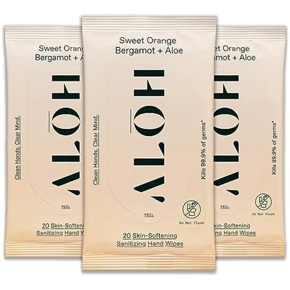 ALŌH Sweet Orange Bergamot + Aloe Sanitizing Hand Wipes - Clean Hands, Clear Mind - On The Go Hand Sanitizing Wipes for Kids and Adults - Travel Size 3 Pack 20ct Wipes (60 wipes)