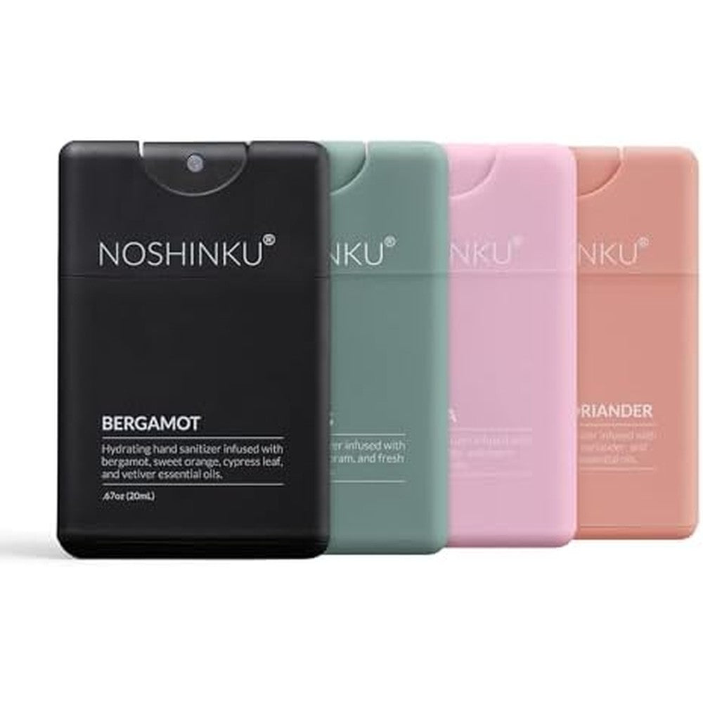 Noshinku - Refillable Hand Sanitizer Discovery 4-Pack, Travel Size Spray with Hydrating Botanical Mist, Natural Ingredients, All Natural Fragrances, Sugarcane Derived Alcohol, No Parabens, No Dyes