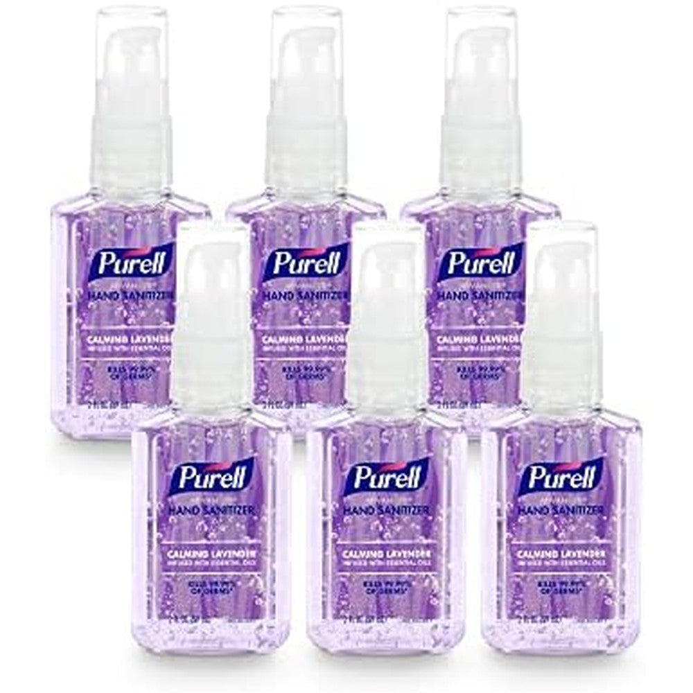 Purell Advanced Hand Sanitizer Gel Infused with Essential Oils, Calming Lavender, 2 fl oz Travel-Size Pump Bottle (Pack of 6), 3905-04-EC