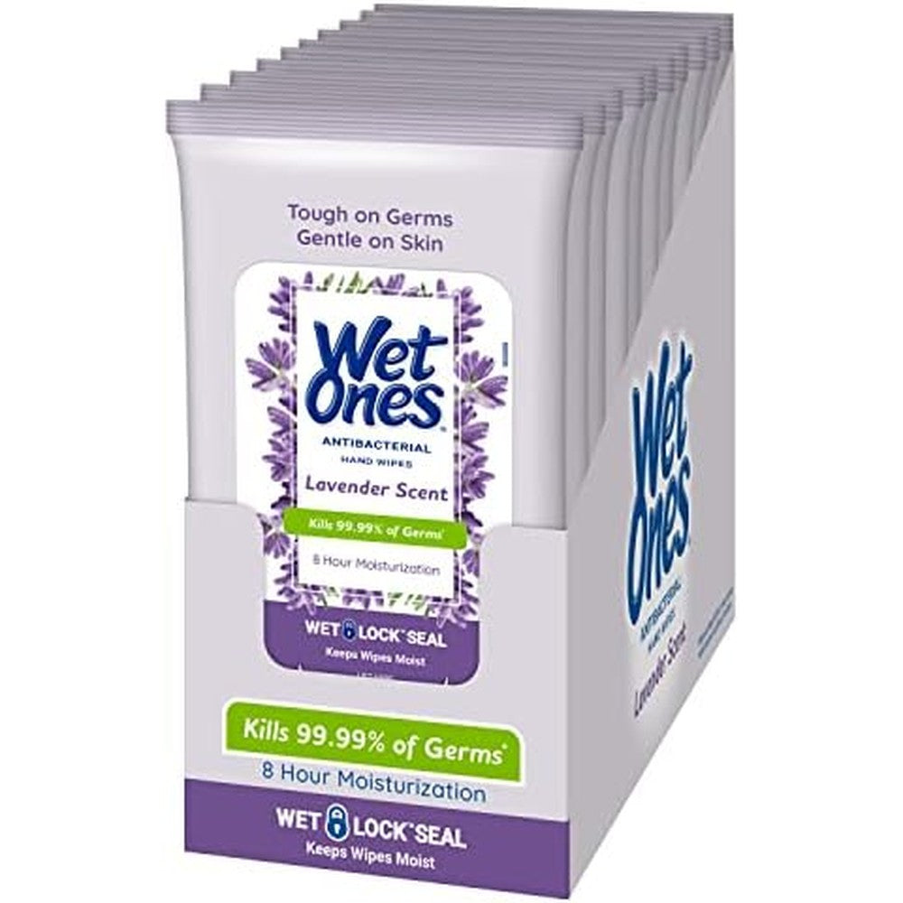 Wet Ones Antibacterial Hand Wipes, Lavender Wipes | Travel Wipes Case, Antibacterial Wipes, Moisturizing Wipes | 20 ct. Travel Size Wipes (10 pack)