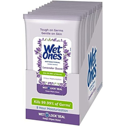 Wet Ones Antibacterial Hand Wipes, Lavender Wipes | Travel Wipes Case, Antibacterial Wipes, Moisturizing Wipes | 20 ct. Travel Size Wipes (10 pack)