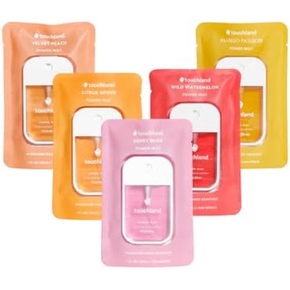 Touchland Hydrating Hand Sanitizer Spray, JUICY 5 Set (Citrus, Berry, Watermelon, Peach, Mango), 1 FL. OZ. Travel Size Power Mist Sprays (Set of 5)