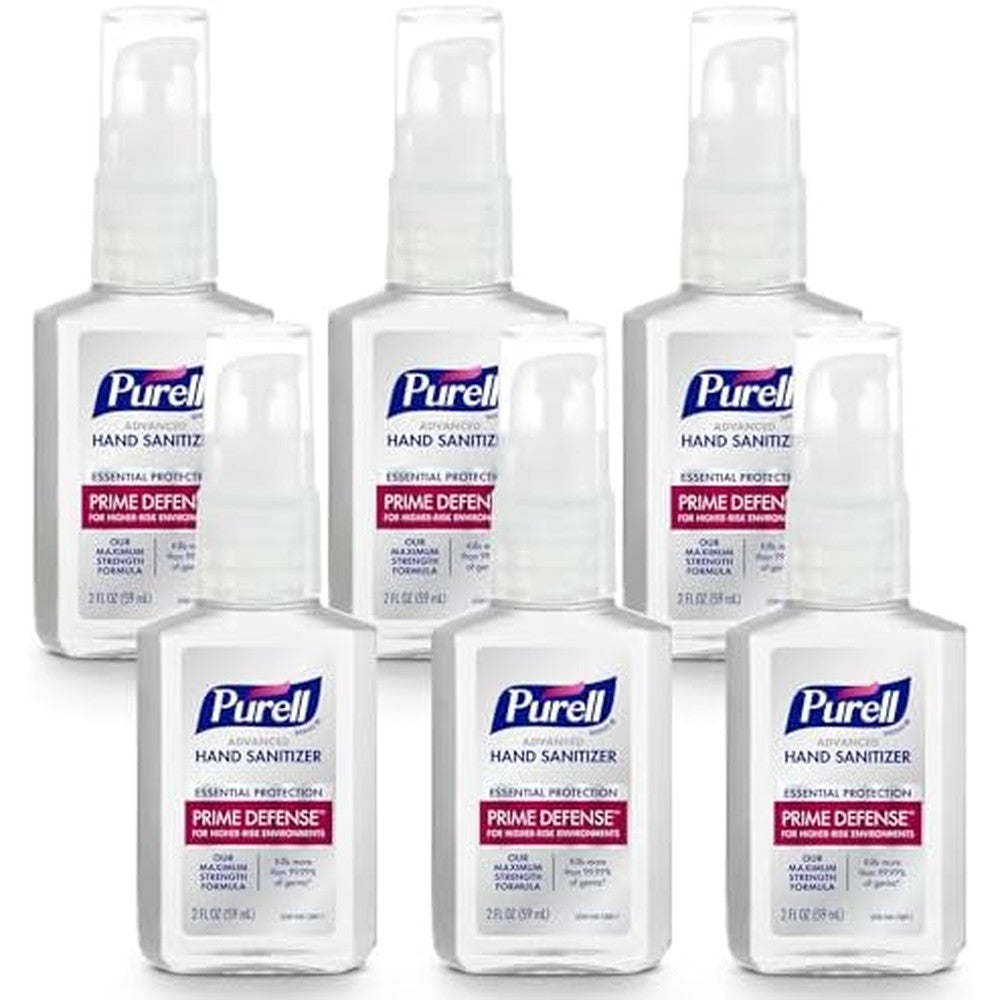 Purell Prime Defense Advanced Hand Sanitizer, Fragrance Free, Our Maximum Strength Formula, 2 fl oz Travel-Size Pump Bottles (Pack of 6) - 3299-04-EC