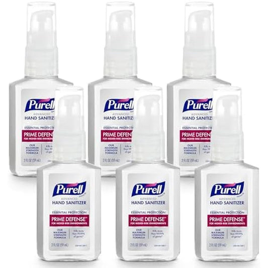 Purell Prime Defense Advanced Hand Sanitizer, Fragrance Free, Our Maximum Strength Formula, 2 fl oz Travel-Size Pump Bottles (Pack of 6) - 3299-04-EC