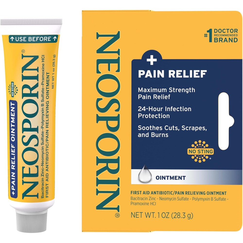 Neosporin Maximum Strength Triple Antibiotic Ointment front packaging view for first aid wound care