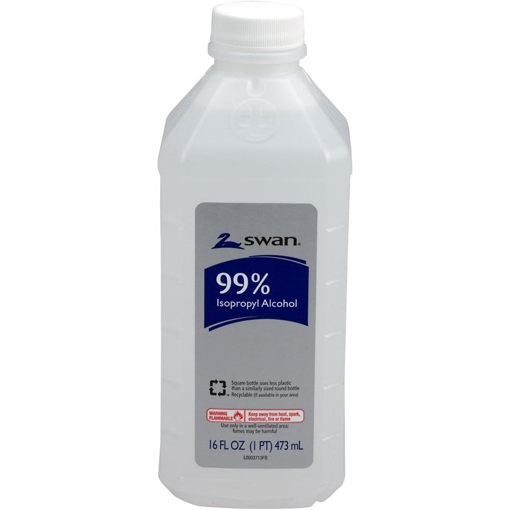 Swan Isopropyl Alcohol 99 Percent 16 Ounce front view bottle for topical antiseptic care