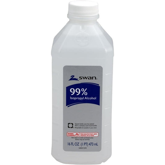 Swan Isopropyl Alcohol 99 Percent 16 Ounce front view bottle for topical antiseptic care