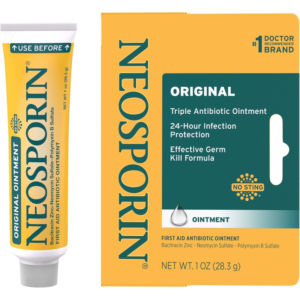 Neosporin Original First Aid Triple Antibiotic Ointment front view packaging for wound care
